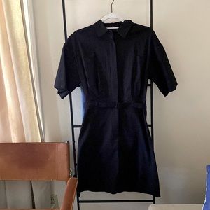 Theory Belted Shirt Dress in Stretch Linen in Black Size 2 NWOT